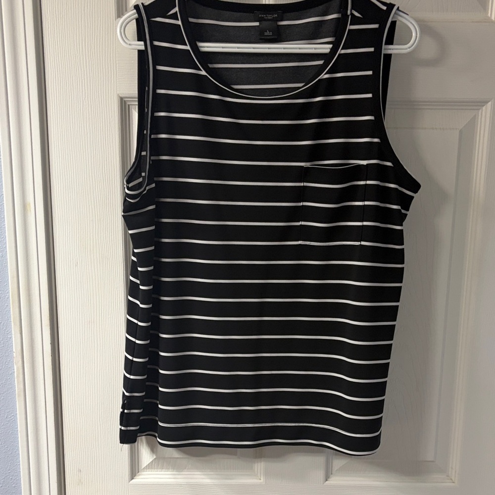 Ann Taylor Factory Black Tank with White Stripes